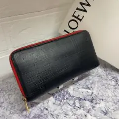 1 美品 LOEWE ロエベ リネン アナグラム ラウンドファスナー 長財布