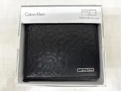 【新品未使用】カルバンクライン2折小銭入付財布74285BK 型押レザー 箱入