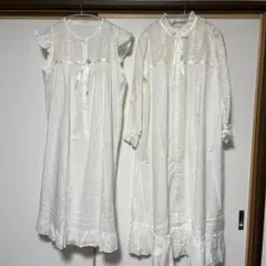 レトロ　ビンテージ　ホワイト（クリーム系）レース付きロングネグリジェ