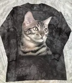 THE MOUNTAIN 猫の顔プリント長袖カットソー グレー Mサイズ