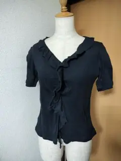 かわいい　エルプラネット　黒 フリル付き 半袖Tシャツ