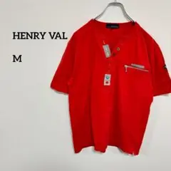 HENRY VAL レッド ヘンリーネックTシャツ個性的 M c060③