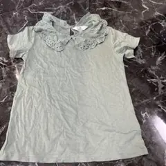 値下げ　H&M ミントグリーン フリル付き半袖シャツ US 8/10