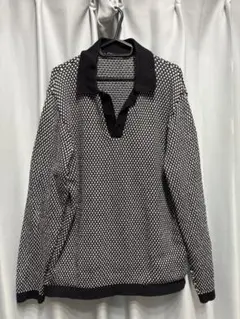 ZARA ニットポロシャツ L ブラック/ホワイト