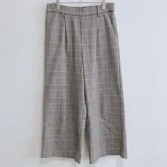 グローブ　ワイドパンツ　グレンチェック　ウエストゴム　裏起毛　グレー　L