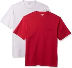 2枚組 Tシャツ ポケット付き クルーネック 半袖 メンズ Lサイズ 赤 グレー