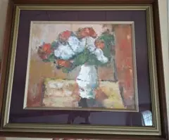 油彩画 花瓶に生けた花