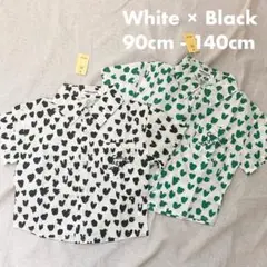 韓国子供服*ハート柄 柄シャツ 半袖(ホワイト×ブラック90cm～140cm)