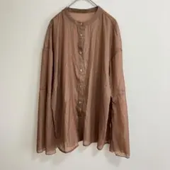 【美品】秋カラー シアーシャツ フレアスリーブ 袖スリット ブラウン ラメ