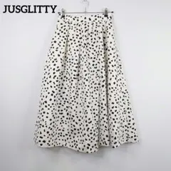 美シルエット☆JUSGLITTY ドット柄フレアスカート 【2】白黒 マキシ丈