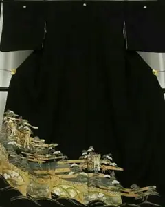 美品 黒留袖 五つ紋 正絹 比翼