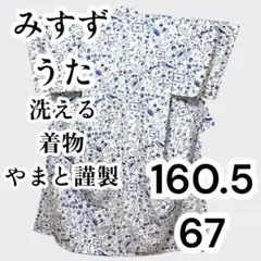 【美品✨】みすずうた　洗える着物　小紋　やまと謹製　日本製　生成り色　花鳥柄H２