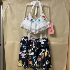 スィートフレーバー ワイヤー入フレアトップ 盛盛 黒 パレオ付 刺繍入 M