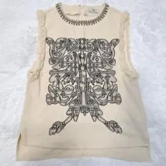 グレースコンチネンタル 刺繍 トップス タンクトップ ビジューフリンジ