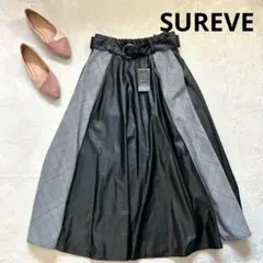 新品❤️【アベイル】M ロングフレアスカート フェイクレザー　チェック柄
