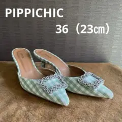 華やか♪ピッピシックPIPPICHIC　ビジュー フラットパンプス　36.5 未使用 ピッピシック ビジュー バックル リネン フラット