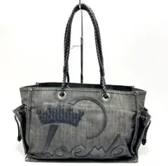 LOEWE ロエベ トート バッグ デニム ブラック レザー ロゴ ハンド