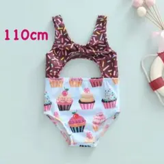 ワンピース水着　カップケーキ柄　チョコ　110cm