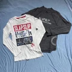 SLAP SLIP 140㎝ 白プリント長袖カットソー、グレー裏毛トレーナー