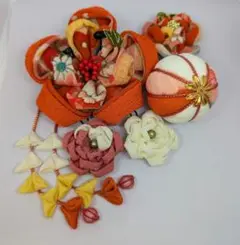 オレンジ色の髪飾り✽つまみ細工　髪飾り
