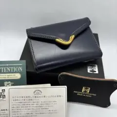 池之端銀革店　Cramp　クランプ　3つ折り財布　ブライドルレザー　ネイビー