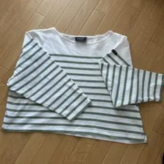 ルミノア　ボートネック長袖カットソー ホワイト×グリーン　値下げ
