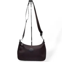 美品　Longchamp　ショルダーバッグ　ロゴ　ナイロン　レザー　ブラウン