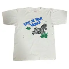 80s 90s Tシャツ　シングルステッチ　ピンク　シマウマ　ヴィンテージ