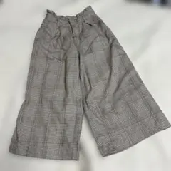 Pom ponette 茶系チェック柄　ワイドパンツ　140