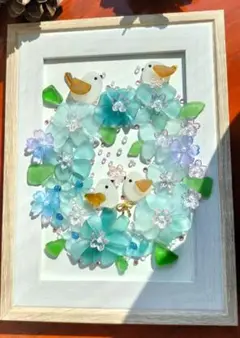 ❤️ガラスの花リースと森の妖精❤️幸せを呼ぶ鳥❤️シマエナガ❤️