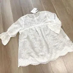 fit 刺繍レース生地 透け感が涼しげなブラウス M しまむら 新品タグ付