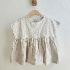 中古ハンドメイド(130)刺繍フレンチスリーブブラウス