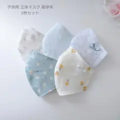 SALE 子供用 高学年 立体マスク 5枚セット 女の子♪ 水色 白 花