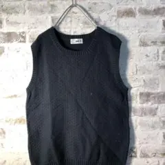 【ヴィンテージ】模様編み 無地 丸首デザイナーズベスト 古着usedBS18