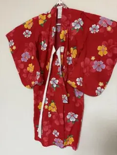 赤い花柄の着物 綿100%