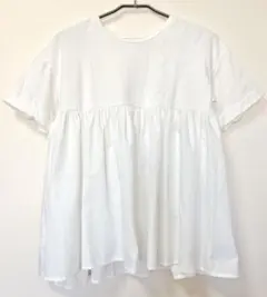 ELFRANK 胸元切り替え　フレア　Tシャツ　チュニック　異素材　半袖