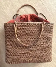ラタン トートバッグ オレンジ内袋付き