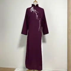 【美品】ベトナム衣装　アオザイ【XXL】赤紫 ロング丈