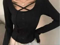 女性用長袖Tシャツ,クロスオーバーカラー,タイト,オープン,セクシー,春秋 美品