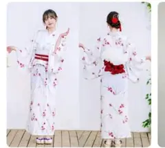 花柄浴衣ワンピースセット　Sサイズ　髪飾り飾り紐付き
