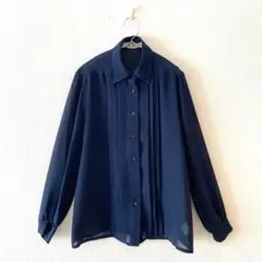 ☆【ラフィーネ】シフォンブラウス 胸元タックプリーツ フルボタン 長袖 L