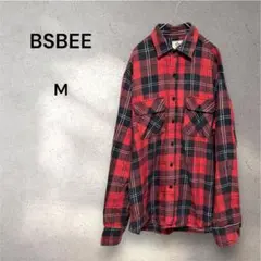 ビーズビー チェック シャツ ネルシャツ アメカジ カジュアル レッド系 M
