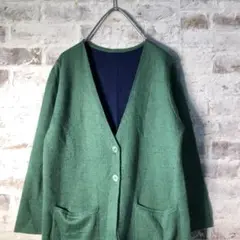 【ヴィンテージ】レトロ Vネック ニットカーディガン日本製古着used AS36