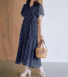 新品　COHINA リトルフラワーカシュクールワンピース　ネイビー　レギュラー