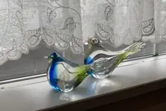 Multi Glass ガラス製 鳥の置物 透明 青 緑