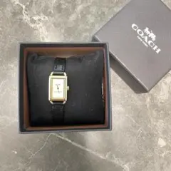 COACH 時計 ゴールド/ブラック　スリム　レディース　スクエア　黒ベルト