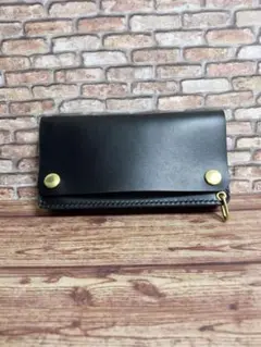 ロングトラッカーウォレット　３層　長財布　革　レザー　ブラック