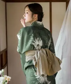 浴衣・ベージュ帯セット