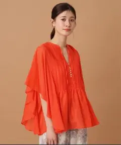 【美品】コットンシルクフレアスリーブブラウスDRESSTERIOR