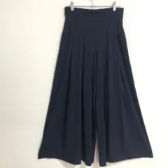 ガウチョパンツ　紺色　フレアパンツ　ハイウエスト　ウエストゴム　タグ無a4047